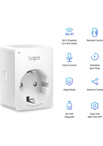 Tapo P100 (2-Pack), Akıllı Mini Wi-Fi Soketi, Amazon Alexa ve Google Home ile Çalışır, Uzaktan Kontrol, Cihaz Paylaşımı, Hub Gerekmez