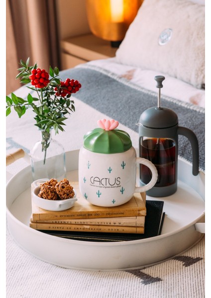 Kaşıklı Seramik Cactus Kupa Bardağı (3)
