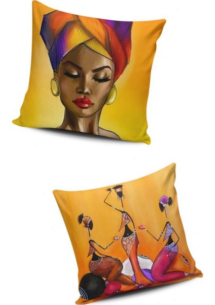 Afrika Kızları 2 Li Kombinli Dijital Baskılı Kırlent Kılıfı