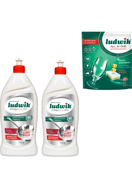 Lüdwik Premium Sıvı Bulaşık Deterjanı Narlı 1500 ml + Bulaşık Makine Tableti 8 Li Nar