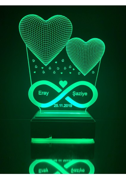 Sevgiliye Hediye 3D 2 Kalp LED Gece Lambası