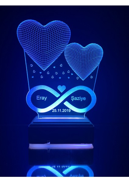 Sevgiliye Hediye 3D 2 Kalp LED Gece Lambası