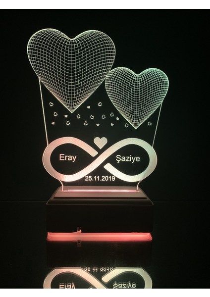 Sevgiliye Hediye 3D 2 Kalp LED Gece Lambası