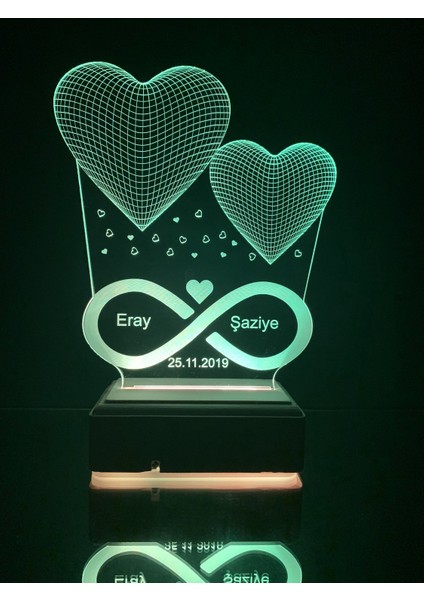 Sevgiliye Hediye 3D 2 Kalp LED Gece Lambası