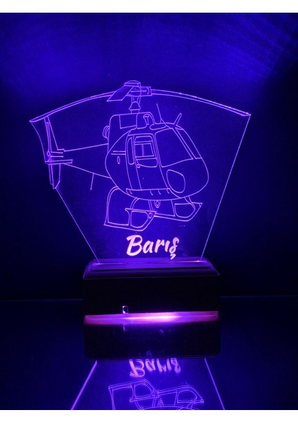 Çocuklara Özel 3D HELIKOPTER16 Renk Gece Lambası