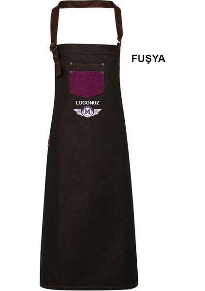 Nakışlı Boyundan Askılı Mutfak Iş Önlüğü - Fuşya