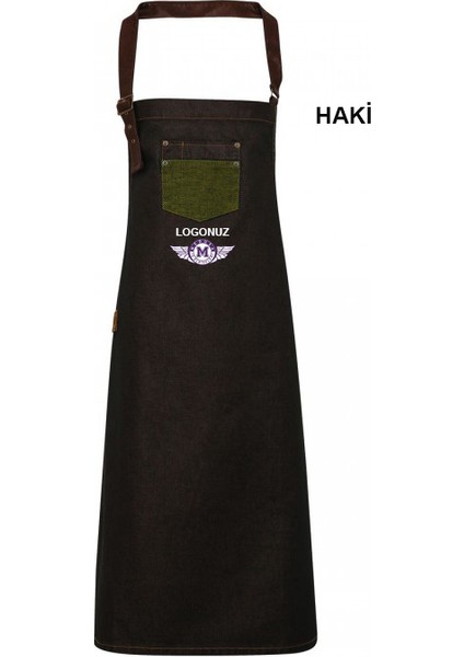Nakışlı Boyundan Askılı Mutfak Iş Önlüğü - Haki