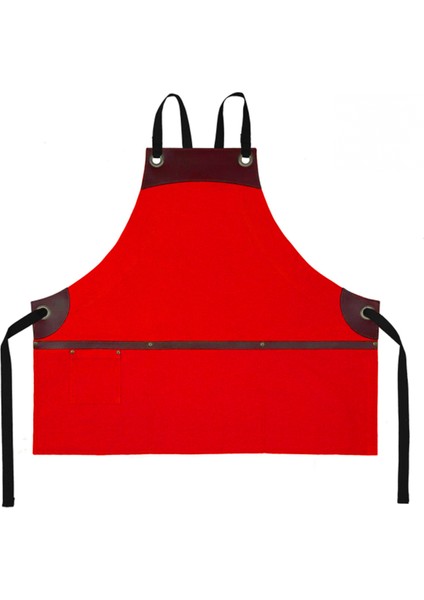 Nakışlı Boyundan Askılı Mutfak Iş Önlüğü - Kırmızı