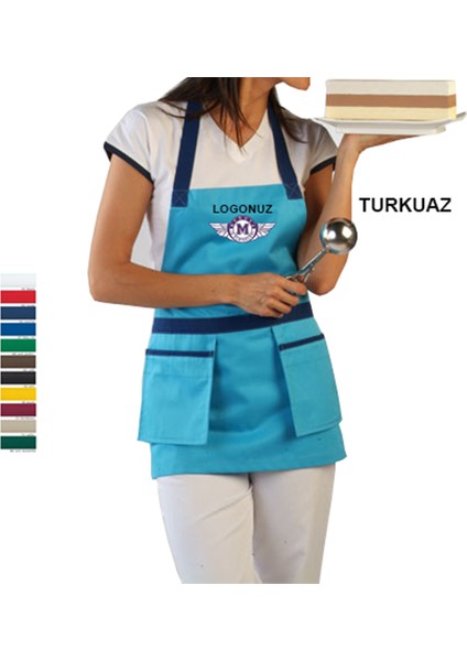 Nakışlı Boyundan Askılı Mutfak Iş Önlüğü - Turkuaz