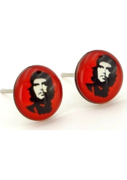 Che Guevara Kırmızı Siyah Unisex Çelik Küpe E780