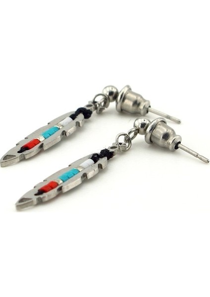 Kızılderili Şans Tüyü Renkli Sallantılı Unisex Çelik Küpe E778 fiyatları