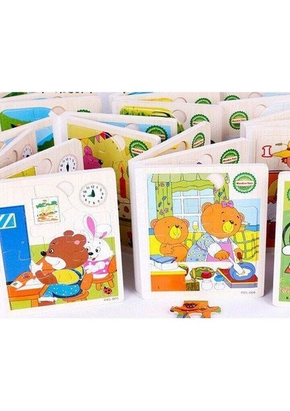 Wooden Toys Ahşap Mini Koordinasyon Raınbow Bultak Kule Kitap Puzzle Saat Geometrik 4'lü Set