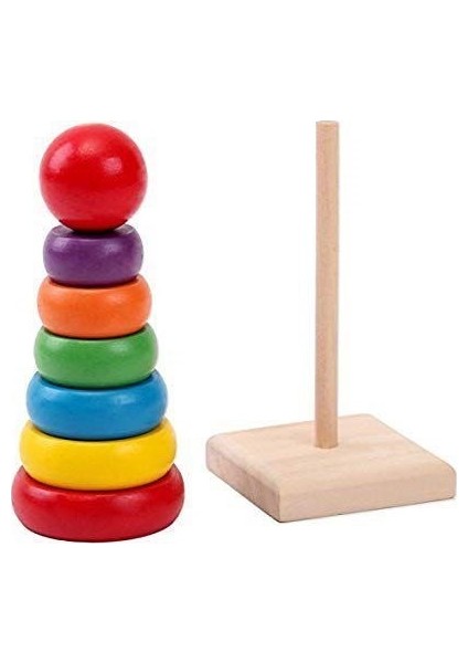 Wooden Toys Ahşap Mini Koordinasyon Raınbow Bultak Kule Kitap Puzzle Saat Geometrik 4'lü Set