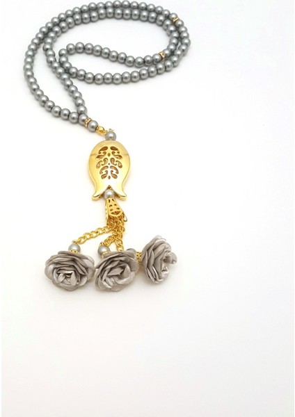 Inci Tesbih 99 Güllü Gümüş Gri