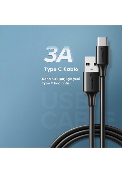 USB Type-C Şarj ve Data Kablosu Siyah 2 Metre