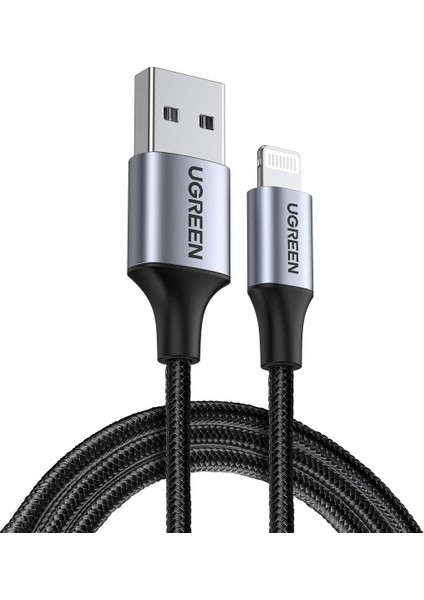 UGREEN Lightning to USB-A Örgülü MFi Sertifikalı İphone Hızlı Şarj Kablosu, 1 Metre, Siyah - 60156