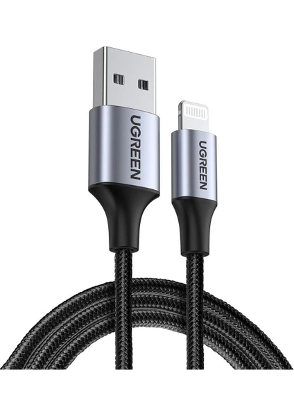 UGREEN Lightning to USB-A Örgülü MFi Sertifikalı İphone Hızlı Şarj Kablosu, 2 Metre, Siyah - 60158