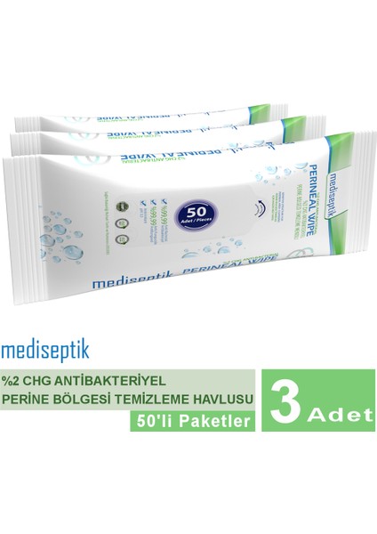 %2 Chg Antibakteriyel Perine Temizleme Havlusu 50'li - 3 Adet