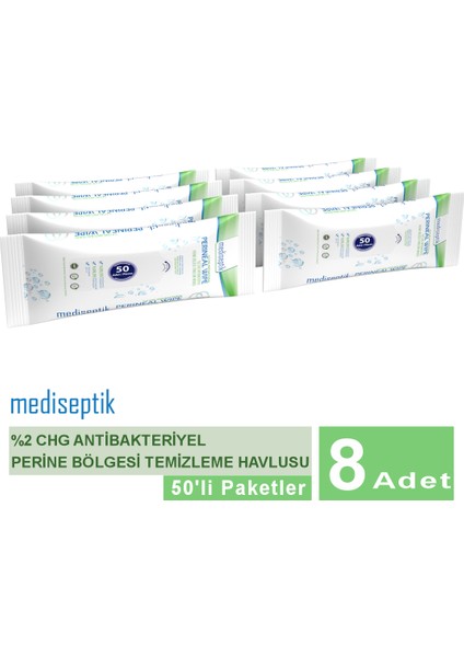 %2 Chg Antibakteriyel Perine Temizleme Havlusu 50'li - 8 Adet