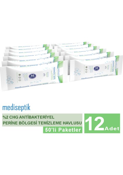 %2 Chg Antibakteriyel Perine Temizleme Havlusu 50'li - 12 Adet