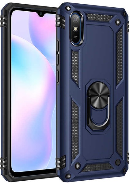 - Xiaomi Redmi 9A - Kılıf Yüzüklü Zırh Tank Vega Kapak - Mavi - T15547