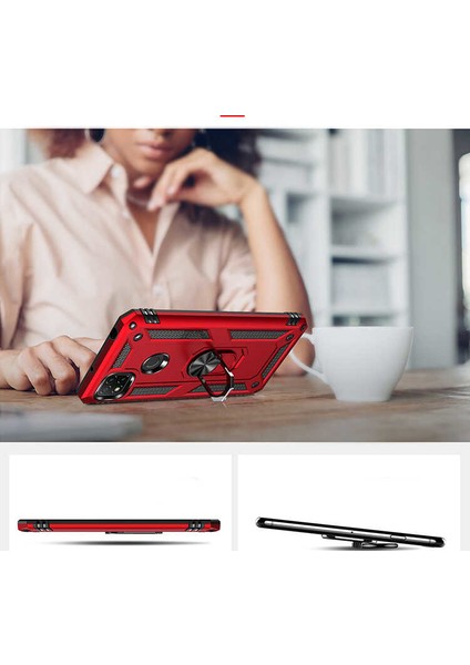 Xiaomi Redmi 9c Kılıf Çift Katmanlı Yüzüklü Manyetik Vega Kapak + Tam Kaplayan 5d Cam Ekran Koruyucu Kırmızı fırsatları