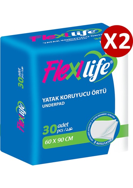 Flexilife Köpek Çiş Pedi Yatak Koruyucu 60x90 Cm 2 Paket 60 Adet