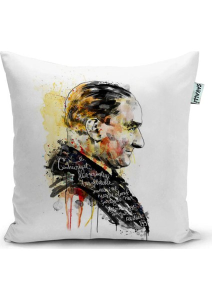 K.atatürk Baskılı 3D Digital Baskılı Dekoratif Kırlent Kılıfı