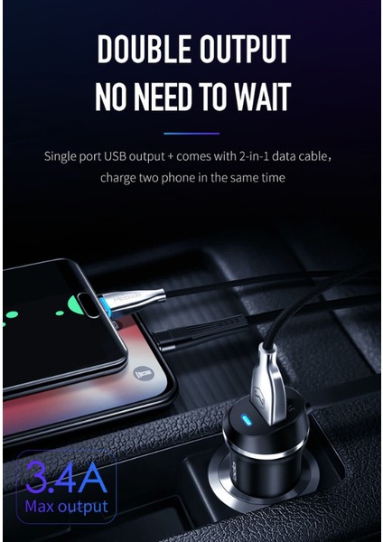 CC-3480 Micro USB + Lightning 2in1 3.4A Araç Şarj Aleti-Beyaz modelleri