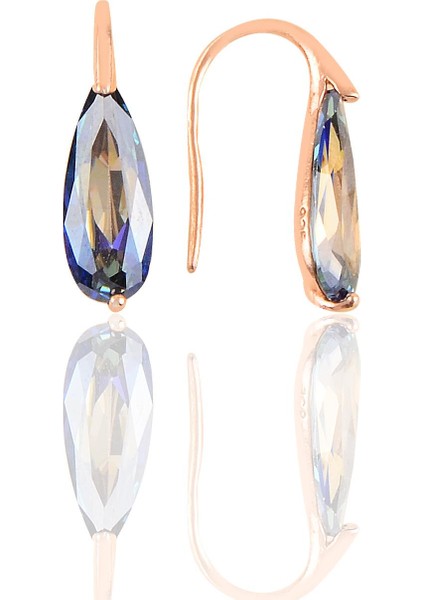 Gümüş Rose Mavi Mistik Taşlı Damla Kolye ve Küpe Ikili Gümüş Set modelleri