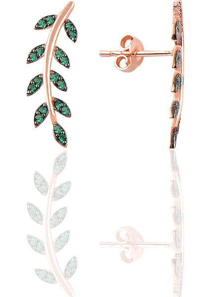 Gümüş Rose Yeşil Taşlı Yaprak Üçlü Set fırsatları