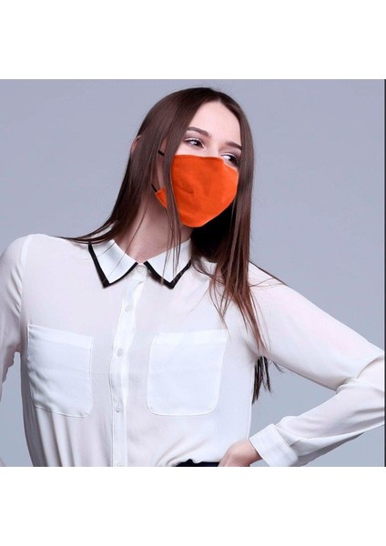 Vegan Cupro Klipsli ve Telli Turuncu Antibakteriyal Yıkanabilir Maske modelleri
