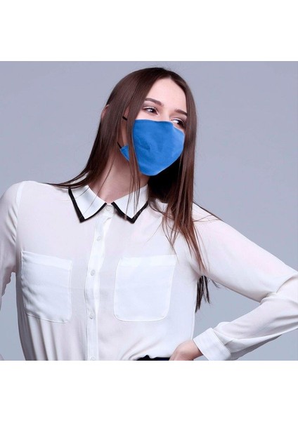 Vegan Cupro Klipsli ve Telli Bebek Mavisi Antibakteriyal Yıkanabilir Maske