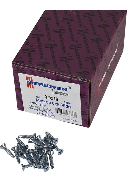 3.9 x 16 mm Meridyen Yhb Matkap Uçlu Vida 1000 Adet