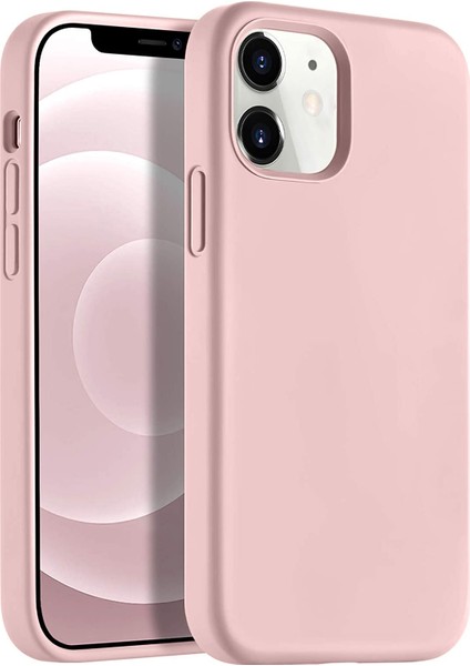 Apple iPhone 12 Mini 5.4" Soft Touch Altı Kapalı Liquid Silikon Lansman Kılıf Açık Pembe