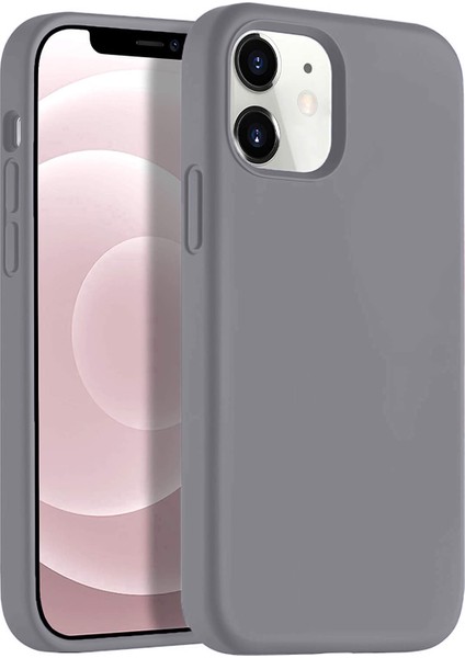Apple iPhone 12 Mini 5.4" Soft Touch Altı Kapalı Liquid Silikon Lansman Kılıf Gri