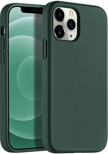 Apple iPhone 12 Pro Max 6.7" Soft Touch Altı Kapalı Liquid Silikon Lansman Kılıf Koyu Yeşil