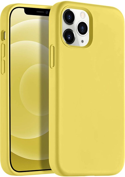 Apple iPhone 12 Pro Max 6.7" Soft Touch Altı Kapalı Liquid Silikon Lansman Kılıf Sarı