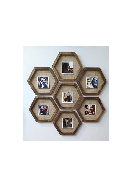Altıgen Ahşap 7li Dekoratif Çerçeve