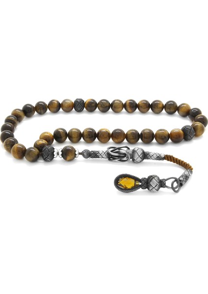 1000 Ayar Gümüş Kazaz Püsküllü Küre Kesim Kaplangözü Doğaltaş Tesbih (M-1)