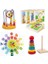 Wooden Toys Ahşap Mini Koordinasyon Raınbow Bultak Kule Kitap Puzzle Saat Geometrik 4'lü Set 1