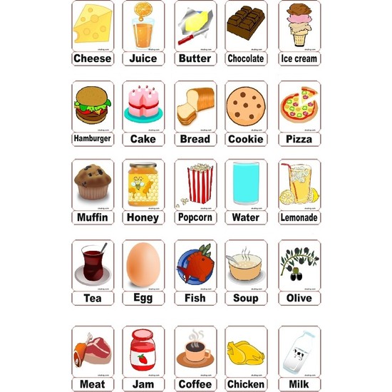 Okuling Ingilizce Yiyecekler ve Içecekler Manyetik Kelime Kartları