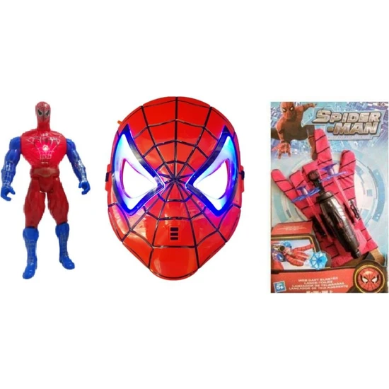 Spiderman Büyük Set Işıklı Örümcek Adam Işıklı Maske Ağ Atan Eldiven