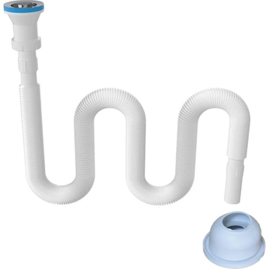 Noyan Körüklü Lavabo Sifonu Lavabo Gider Borusu Ultra Uzun 300 cm (3 mt ) Paslanmaz Süzgeç + Adaptör Conta