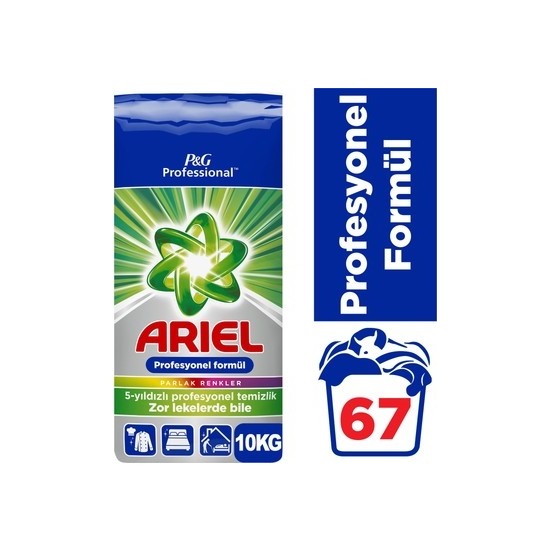 Ariel 10 kg Parlak Renkler Toz Deterjan 67 Yıkama Standart Koku ile Etkili Temizlik