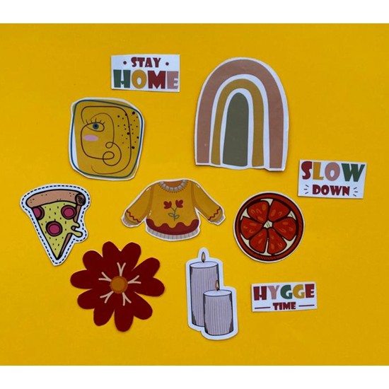 Paytak Moda Kıyafet Pizza Mum Tasarımlı Karışık Renk 10'lu Stickers Çıkartma PYTKSTK06