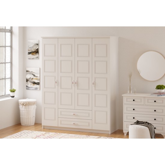 Rabi Mobilya Asil Country 4 Kapak 2 Çekmeceli Gardırop Fiyatı