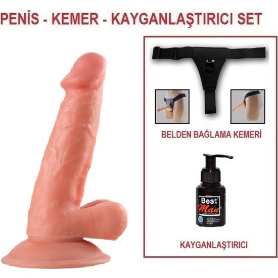 Lilitu Shop 17 cm Belden Bağlamalı Vantuzlu Realistik Dildo Penis Set