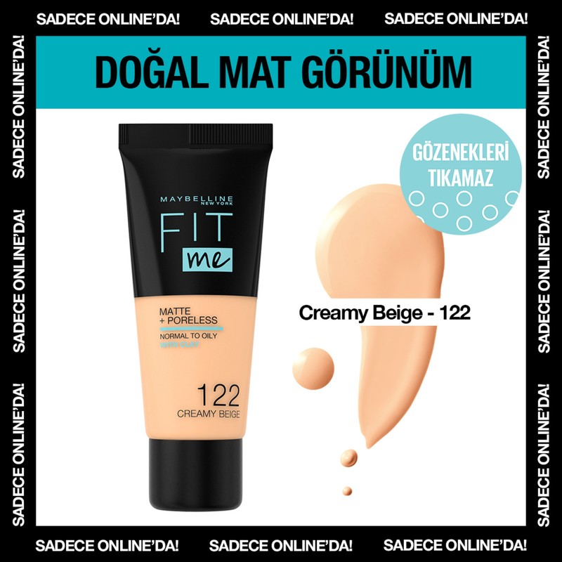 Maybelline New York Fit Me Matte+Poreless Fondöten 122 Creamy Beige Mat