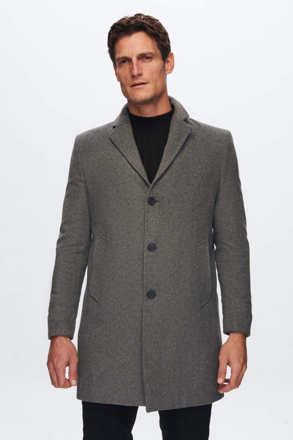D'S Damat Erkek Siyah Kaşe Kaban, %30 Yün %70 Akrilik, Regular Fit, Mono Yaka, Düz Desen, Kışlık Şık Model 5HF08ORT10000